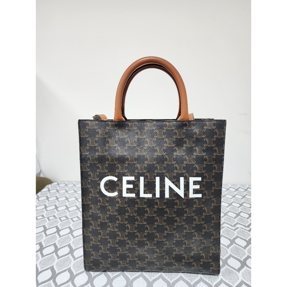 CELINE Triomphe Vertical Cabas Small Canvas Shoulder Bag Brown - Picture 5 of 11